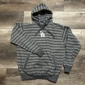 LA Dodgers Genuine Merchandise Gray Striped Hoodie Sweatshirt Men's Medium MLB